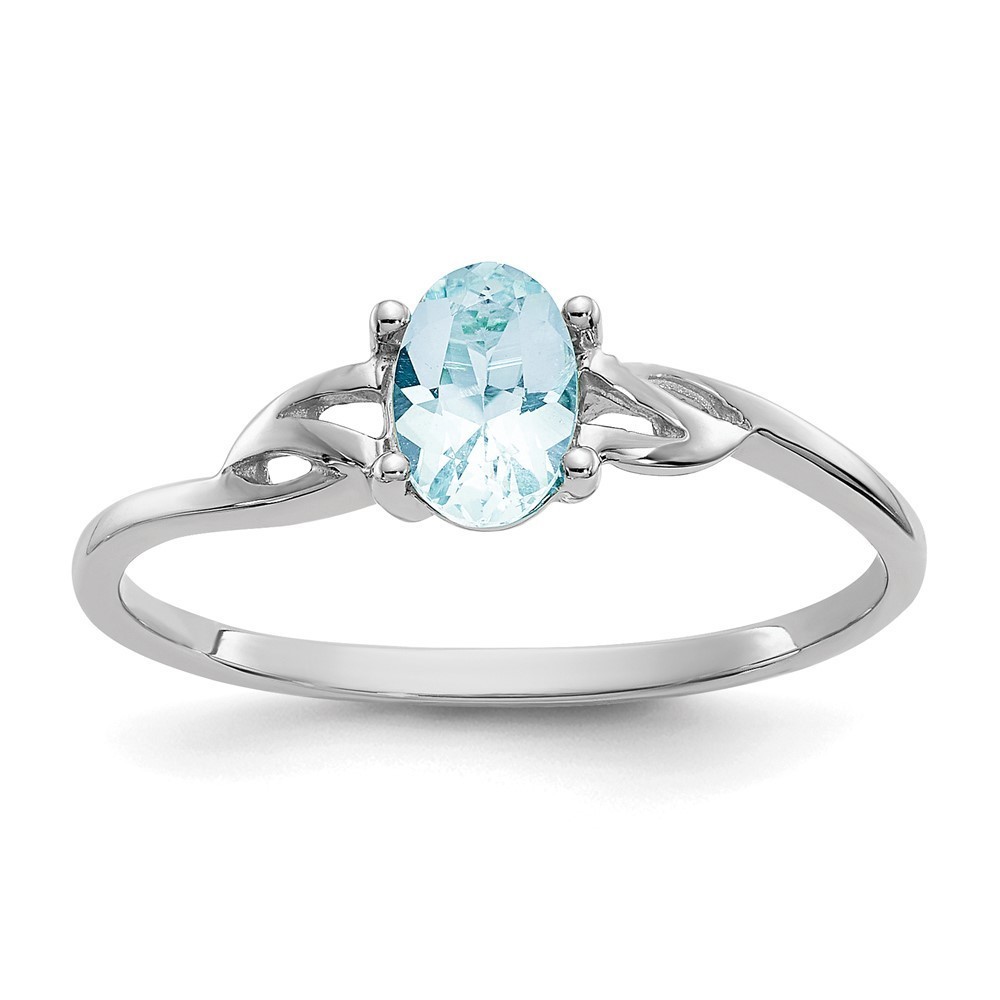 Million Charms 14k White Gold March Blue Aquamarine Birthstone Ring